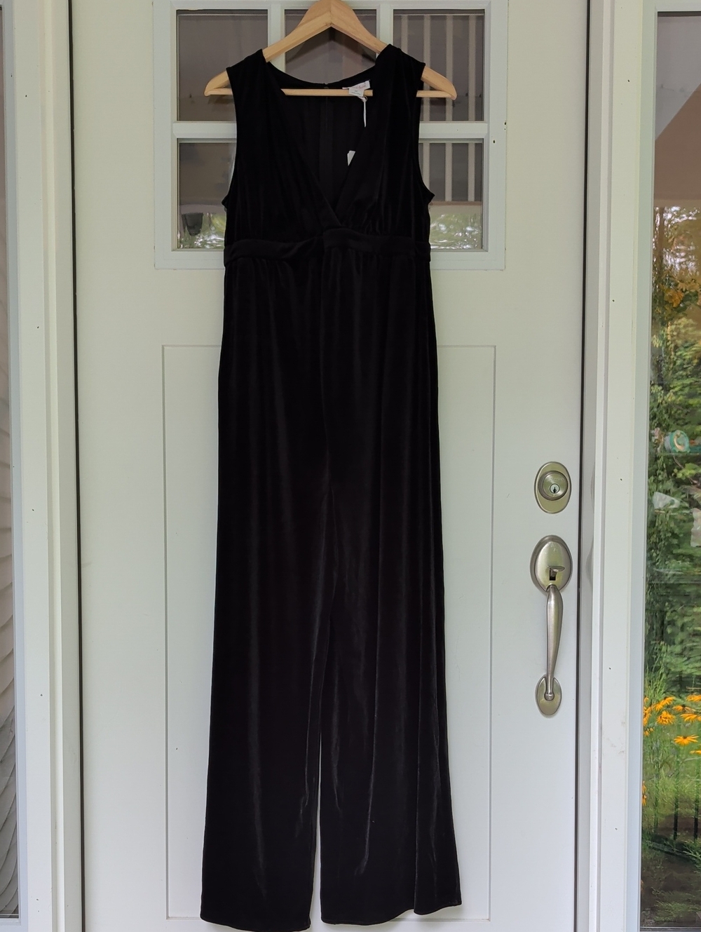 Ingrid And Isabel Maternity Elegant Black Velvet Sleeveless Jumpsuit
